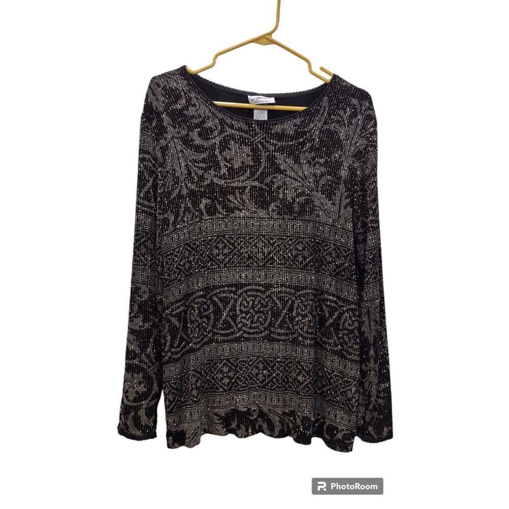 G.W. Division of Graff Vintage Black and Silver Embellished stretchy‎ top